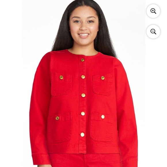 Women's Red Collarless Button Jacket by - Picture 2 of 5